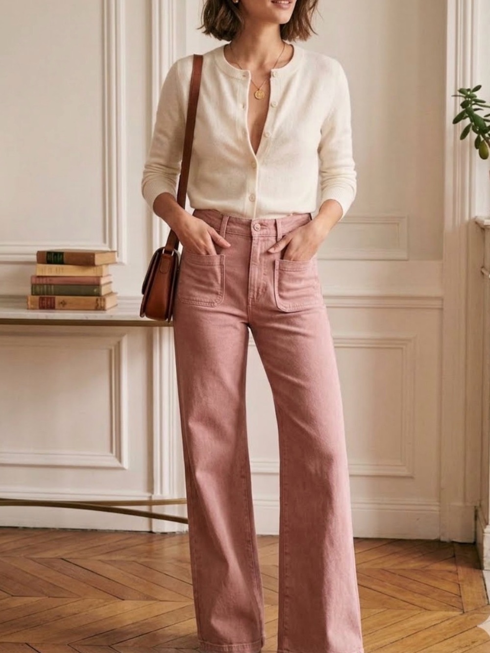 Sezane Le 70s Wide Leg Pink Denim Jeans FR 36 US 4